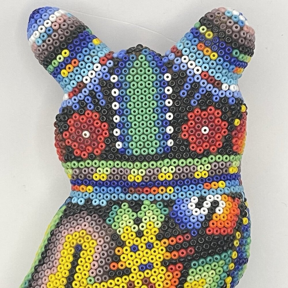 Mexican Huichol Beaded Owl Figurine Handmade Folk Art Wixárika Bead Sculpture 6" - Picture 12 of 16